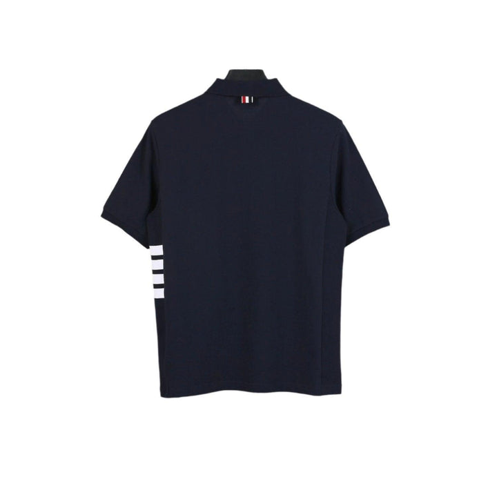 Thom Browne Navy Blue T-Shirt with Collar - SleekGait