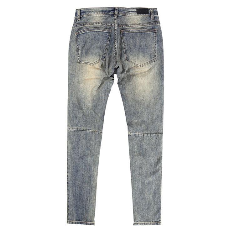 Ripped Washed Elastic Mid-waist Denim Trousers - SleekGait