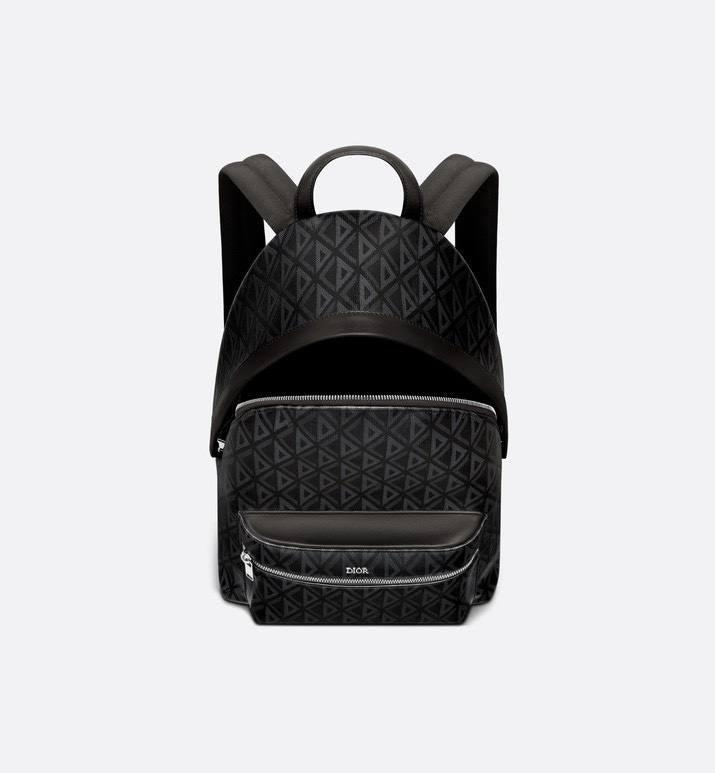 Dior Rider Zipped Backpack Black Coated Cotton Canvas with CD Diamond Print - SleekGait