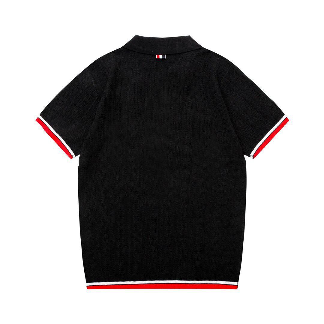 Thom Browne Black T-Shirt with Collar - SleekGait