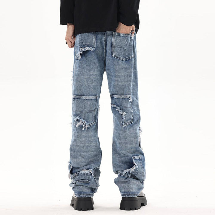 Stitching Hole Loose Denim Trousers Men - SleekGait