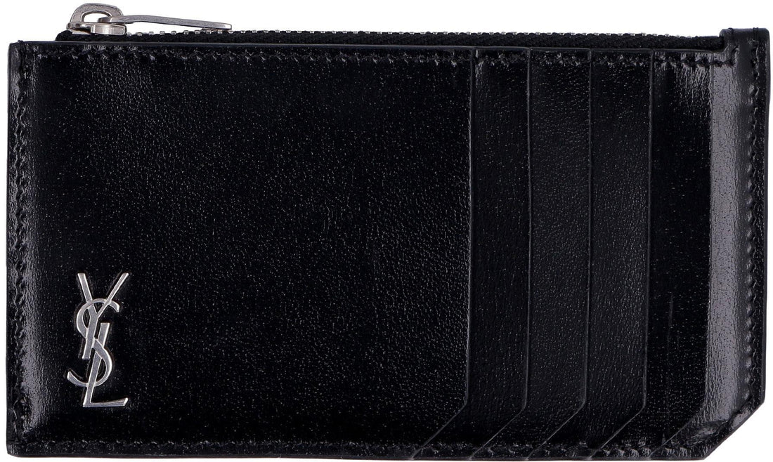 SAINT LAURENT Tiny Cassandre Logo Plaque Purse for Men - FW23 Collection - SleekGait