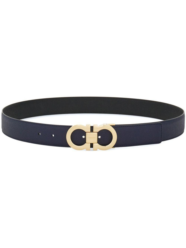 Ferragamo Reversible and Adjustable Gancini Hook Belt in Hammered Leather - SleekGait