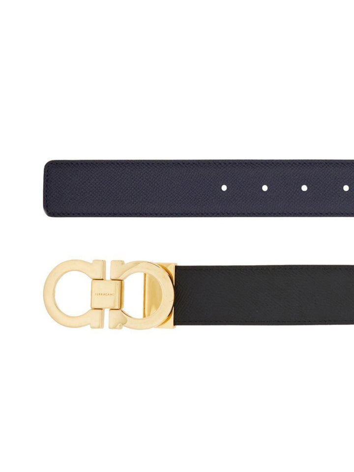 Ferragamo Reversible and Adjustable Gancini Hook Belt in Hammered Leather - SleekGait