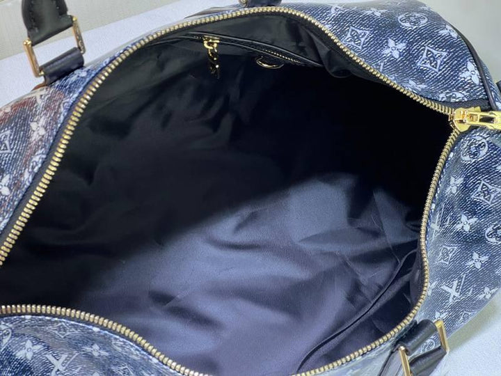 Louis Vuitton Navy & White Monogram Keepall 50