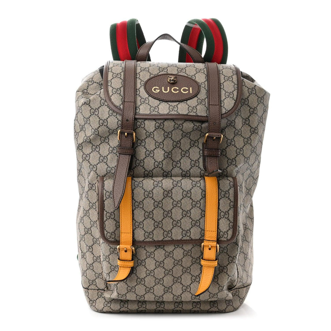 Gucci Soft GG Supreme Monogram Neo Vintage Double Buckle Backpack Beige New Acero Crop