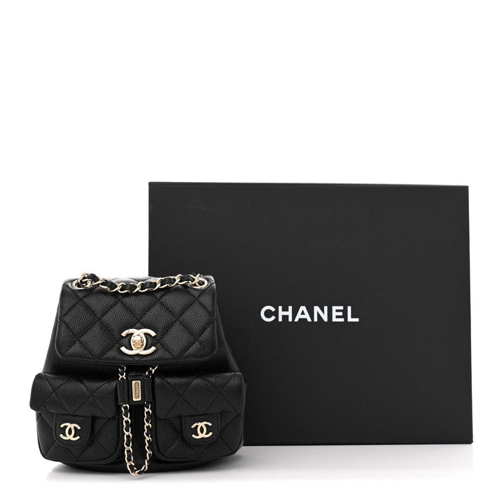 Chanel Shiny Caviar Quilted Small Duma Pockets Drawstring Backpack