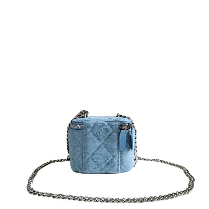 Chanel coco love long vanity case denim Camelia blue SHW