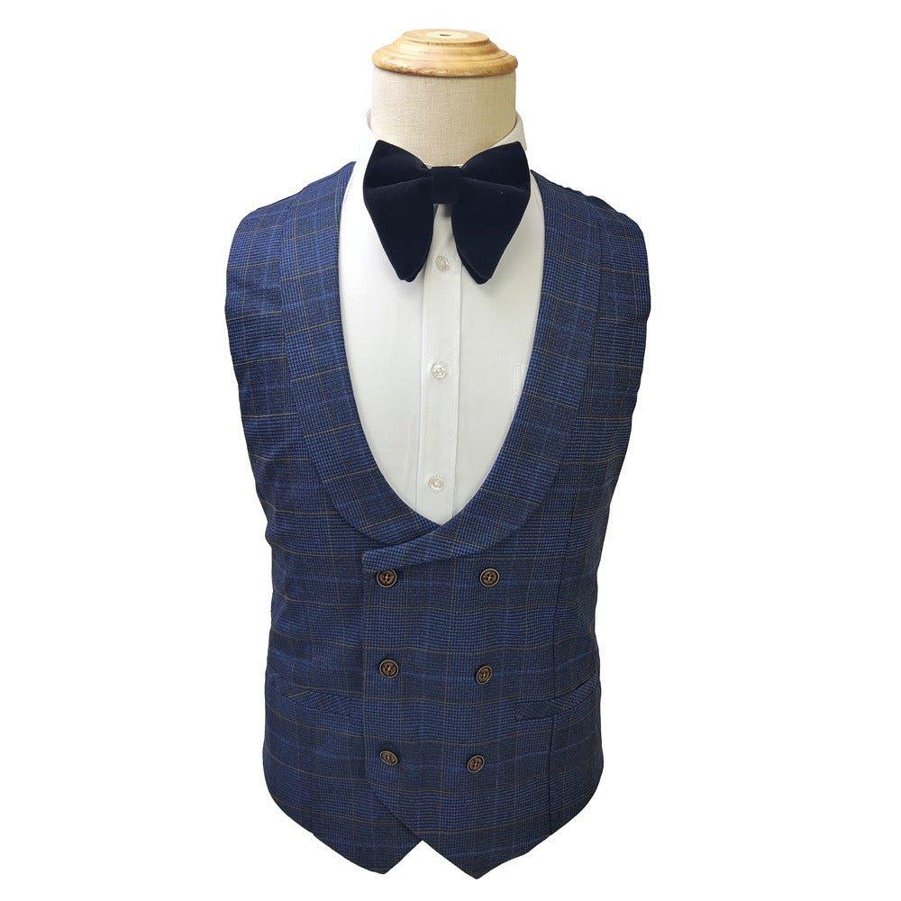 Business Slim-fit Plaid Striped Men's Suit Set - SleekGait