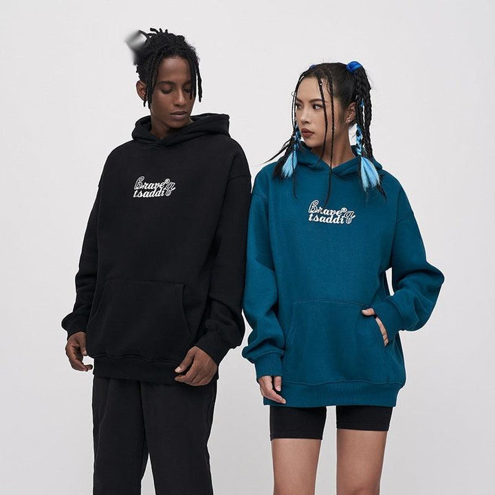 Couple Wear Fleece-lined Pullover Loose Hooded Sweater - SleekGait