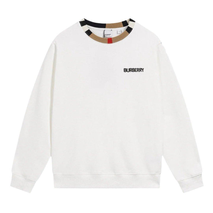 BURBERRY JARRAD WHITE COTTON ICON STRIPE COLLAR RED LOGO SWEATER - SleekGait