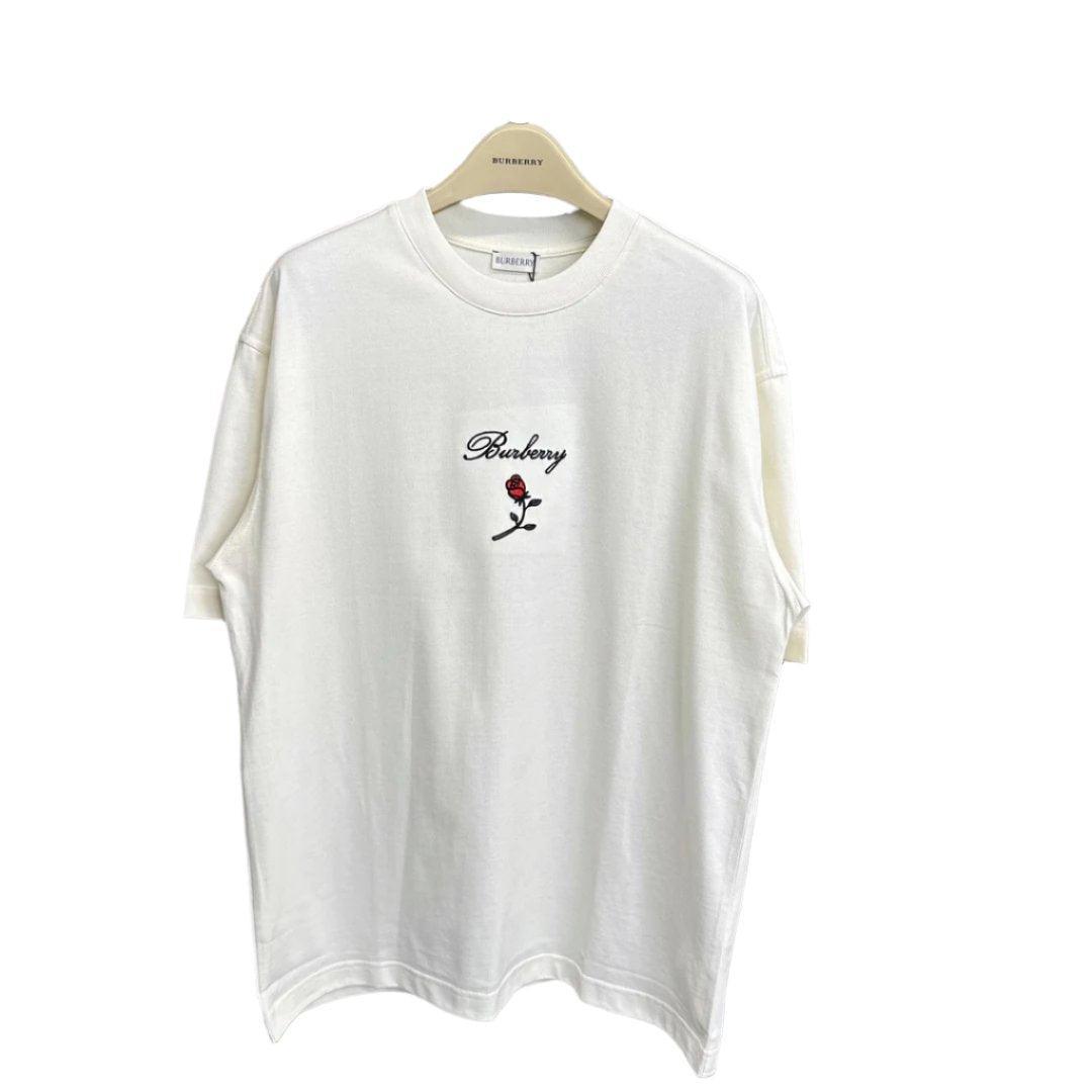 Burberry T-Shirt With Rose Without Collar 'White' - SleekGait