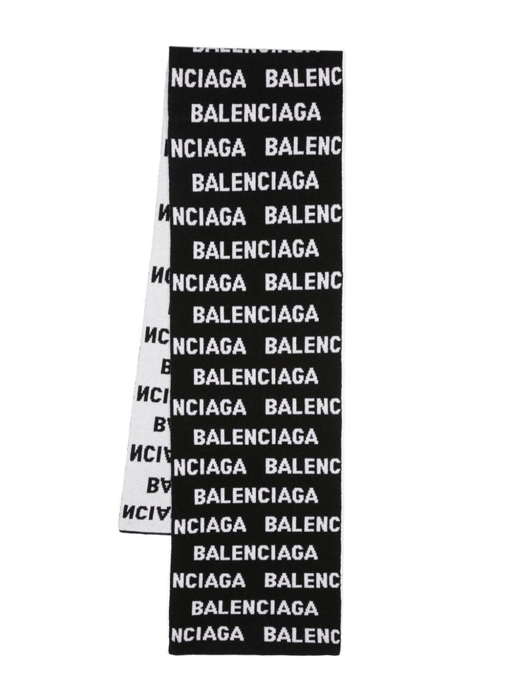 BALENCIAGA Allover Logo Wool Blend Scarf - SleekGait