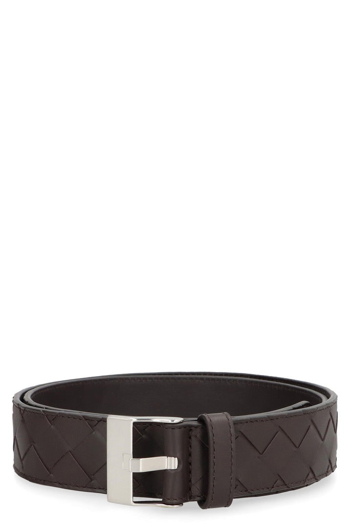 BOTTEGA VENETA Intrecciato Detail Belt with Silver-Tone Buckle - 3.5 cm Width - SleekGait