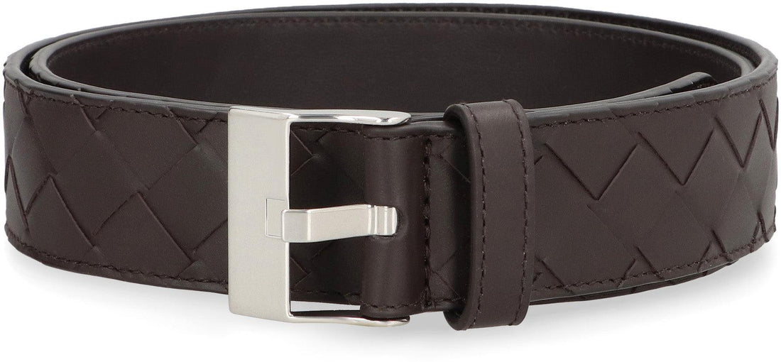 BOTTEGA VENETA Intrecciato Detail Belt with Silver-Tone Buckle - 3.5 cm Width - SleekGait