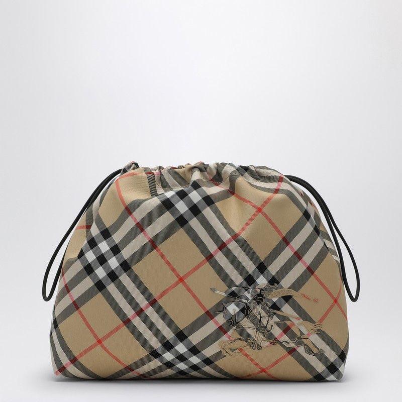 BURBERRY Drawstring Pouch Handbag with Check Pattern - SleekGait