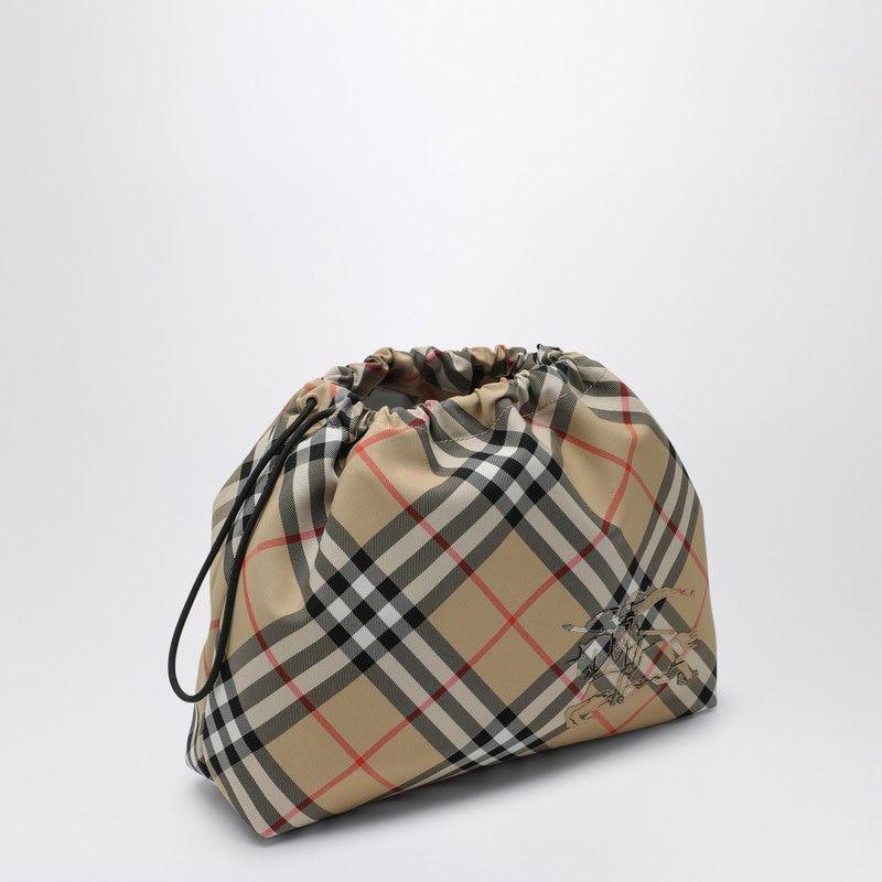 BURBERRY Drawstring Pouch Handbag with Check Pattern - SleekGait