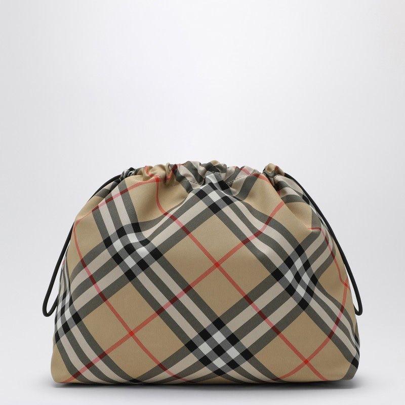 BURBERRY Drawstring Pouch Handbag with Check Pattern - SleekGait