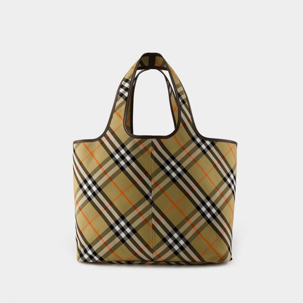 BURBERRY Vintage Check Pattern Leather Handbag with Removable Pouch - SleekGait