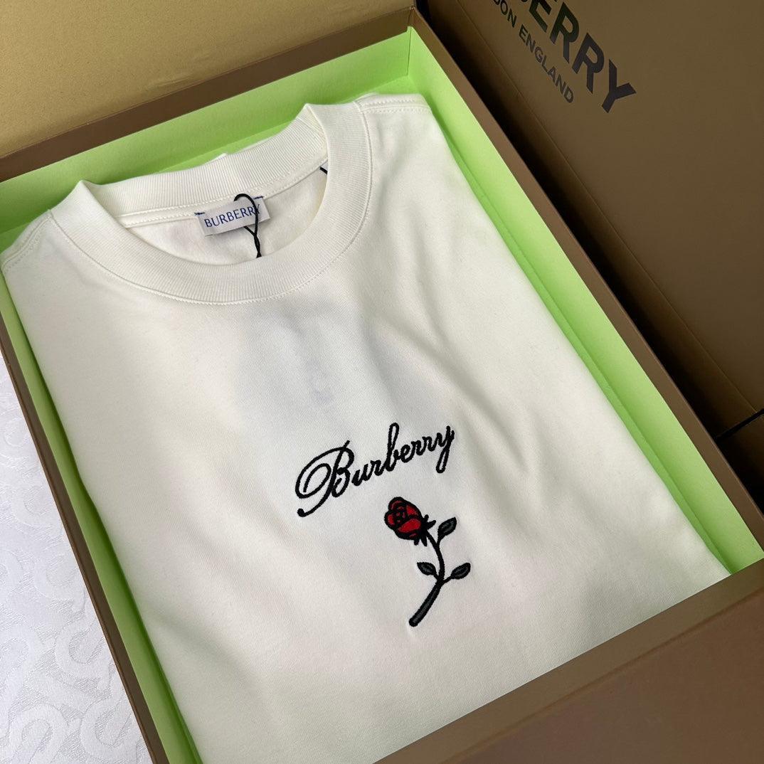 Burberry T-Shirt With Rose Without Collar 'White' - SleekGait