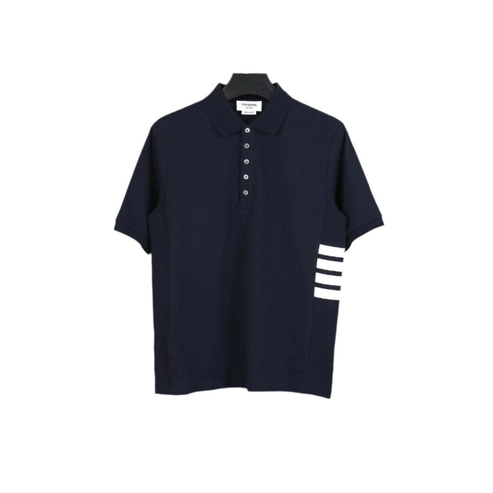 Thom Browne Navy Blue T-Shirt with Collar - SleekGait