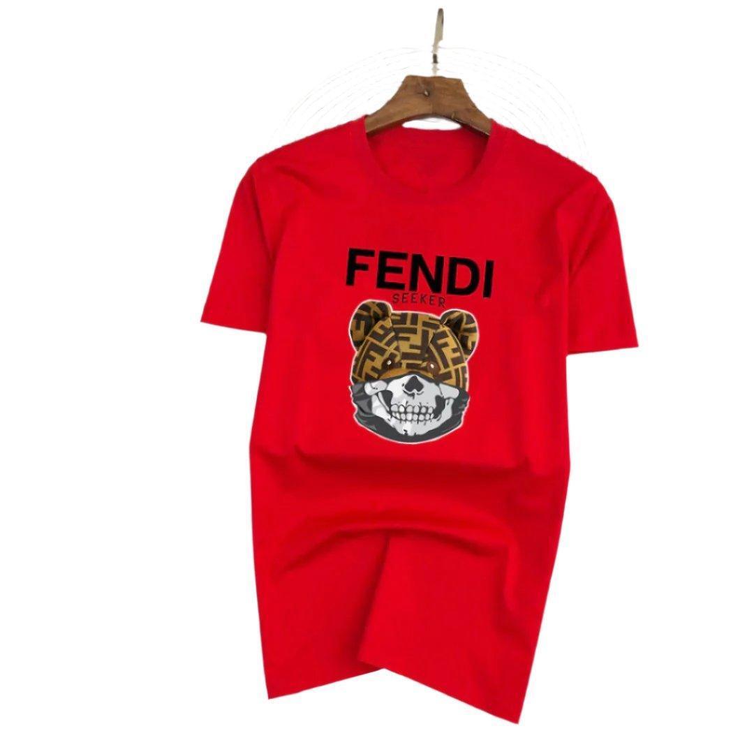 Fendi T-Shirt Head Bear without Collar 'Red' - SleekGait