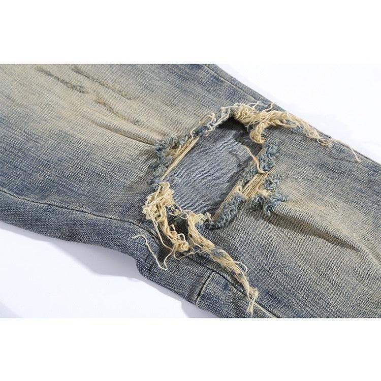 Ripped Washed Elastic Mid-waist Denim Trousers - SleekGait