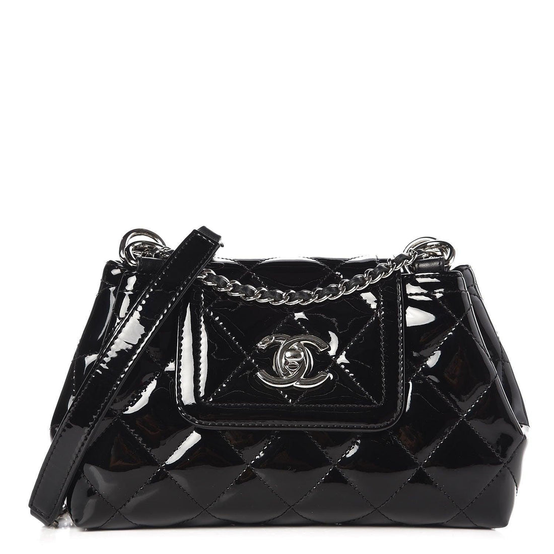 Chanel Patent Quilted Coco Shine Small Accordion Flap Black - SleekGait