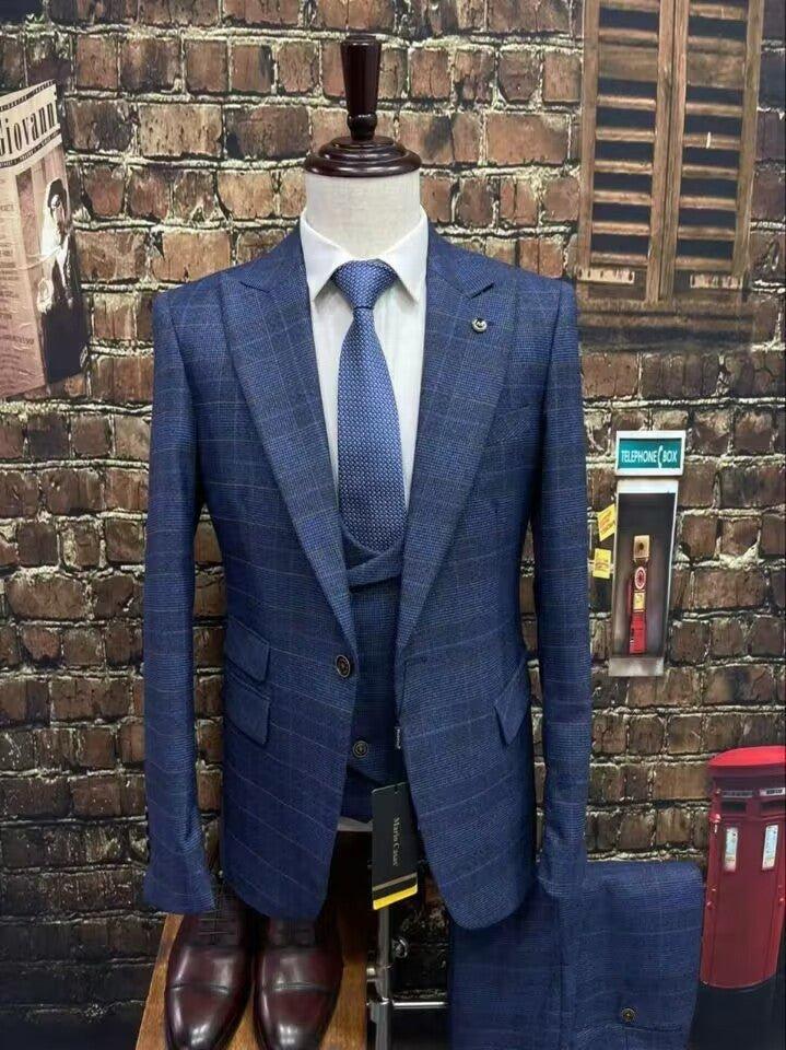 Business Slim-fit Plaid Striped Men's Suit Set - SleekGait