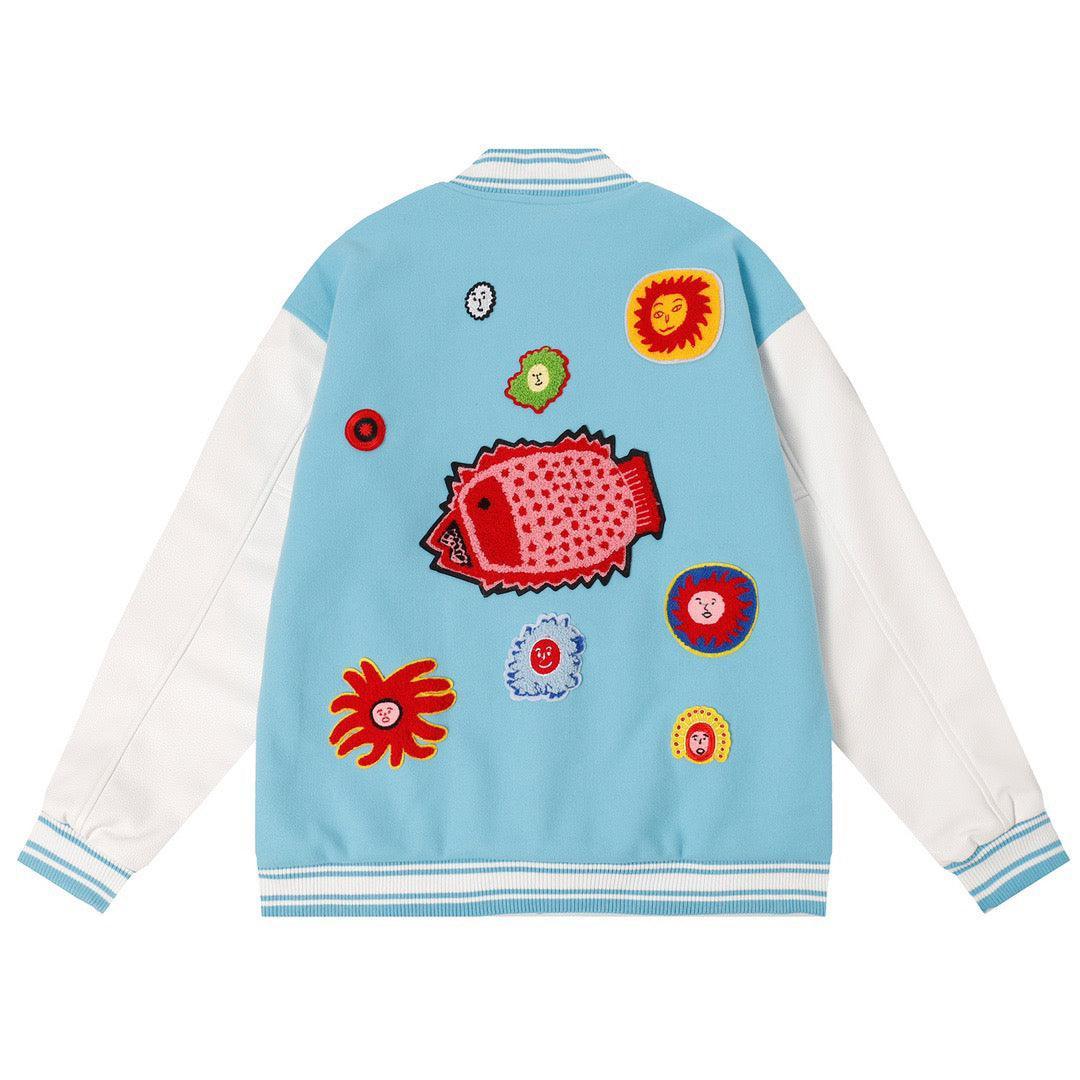 Louis Vuitton LV x YK Embroidered Faces Varsity Blouson 'South sea' - SleekGait