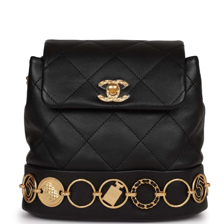 Chanel Small Charm Backpack Black Calfskin Aged Gold Hardware