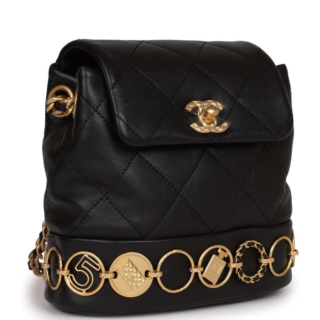 Chanel Small Charm Backpack Black Calfskin Aged Gold Hardware