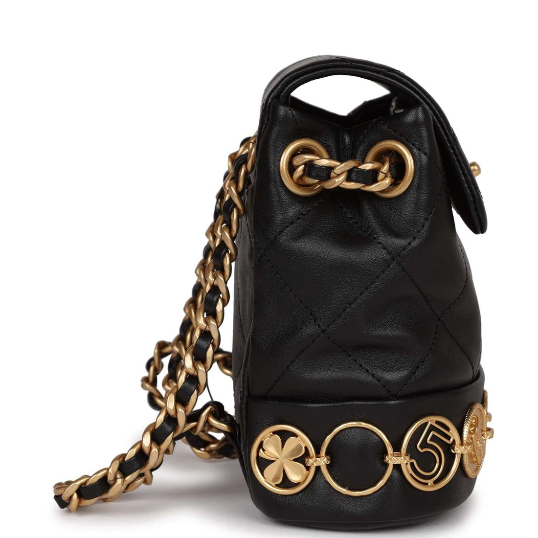 Chanel Small Charm Backpack Black Calfskin Aged Gold Hardware