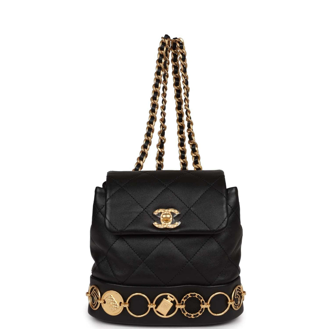 Chanel Small Charm Backpack Black Calfskin Aged Gold Hardware