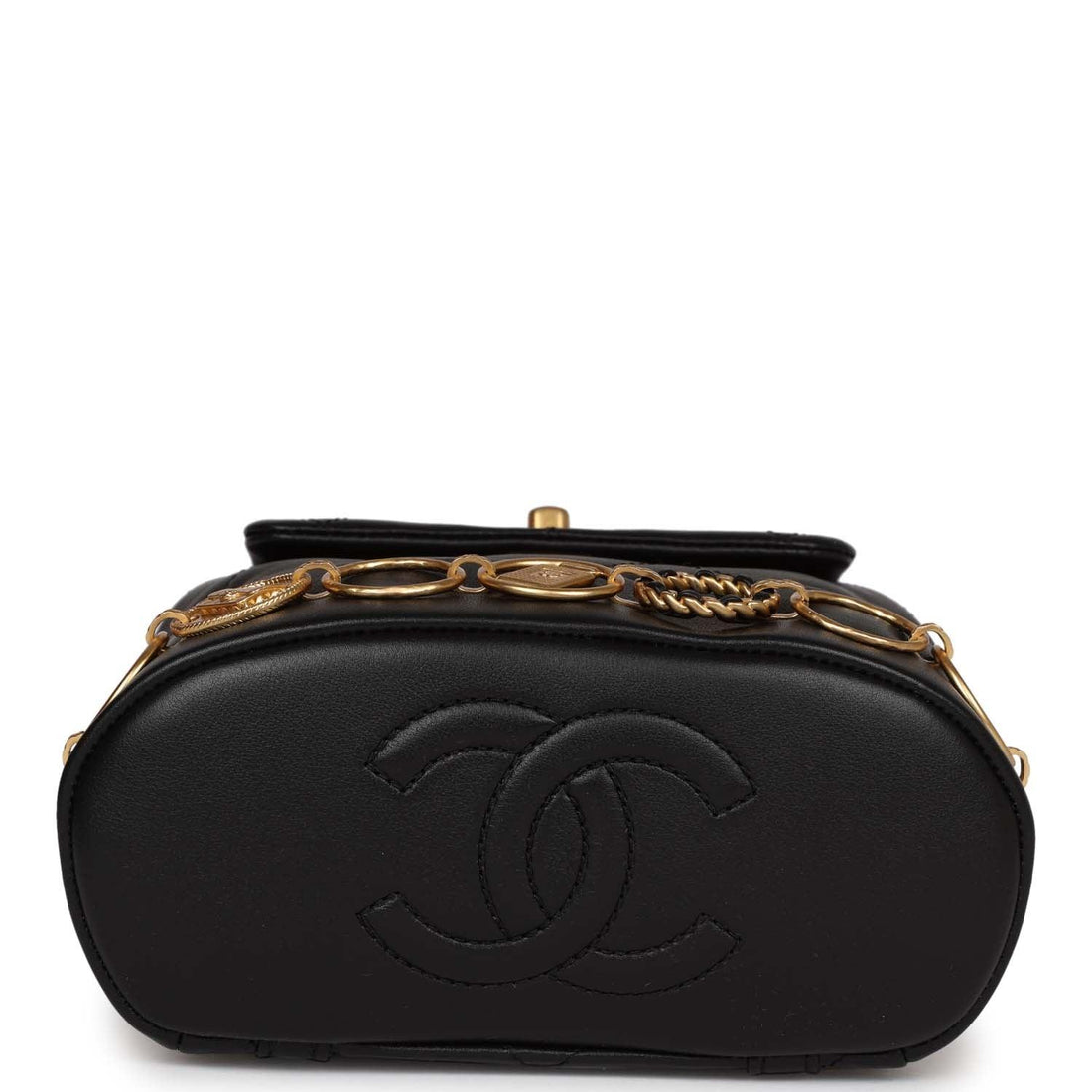 Chanel Small Charm Backpack Black Calfskin Aged Gold Hardware