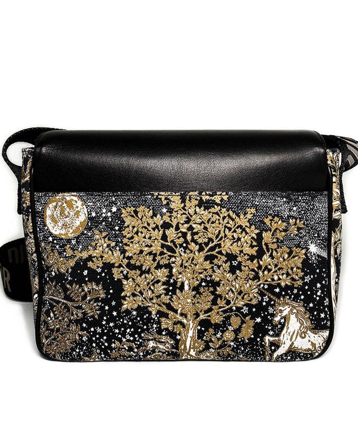 Dior Messenger Bag Regular Dior Messenger Bag Black calfskin, cotton canvas and linen with gold Magica print - SleekGait