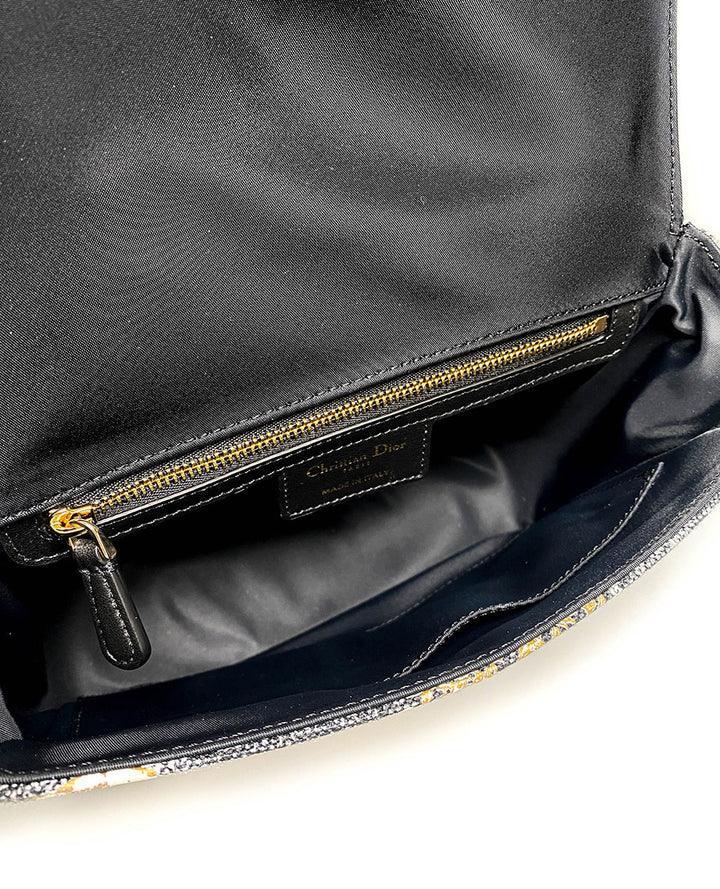 Dior Messenger Bag Regular Dior Messenger Bag Black calfskin, cotton canvas and linen with gold Magica print - SleekGait