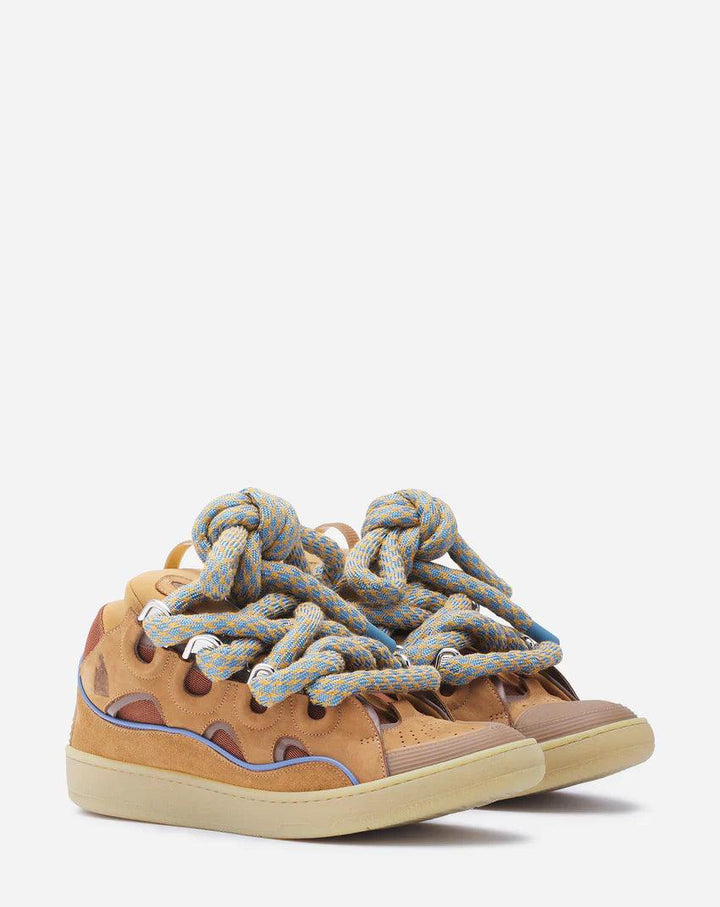 CURB SNEAKERS IN LEATHER WITH SNAKE LACES / CAMEL - SleekGait