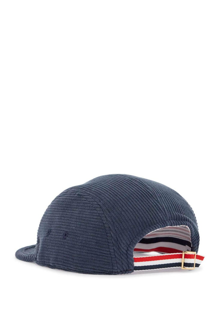 THOM BROWNE Ribbed Velvet Baseball Cap with Iconic Embroidery - Size M - SleekGait