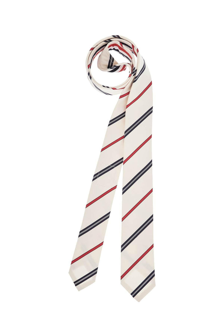 THOM BROWNE Classic Silk and Cotton Tie with Red and Blue Stripes - SleekGait