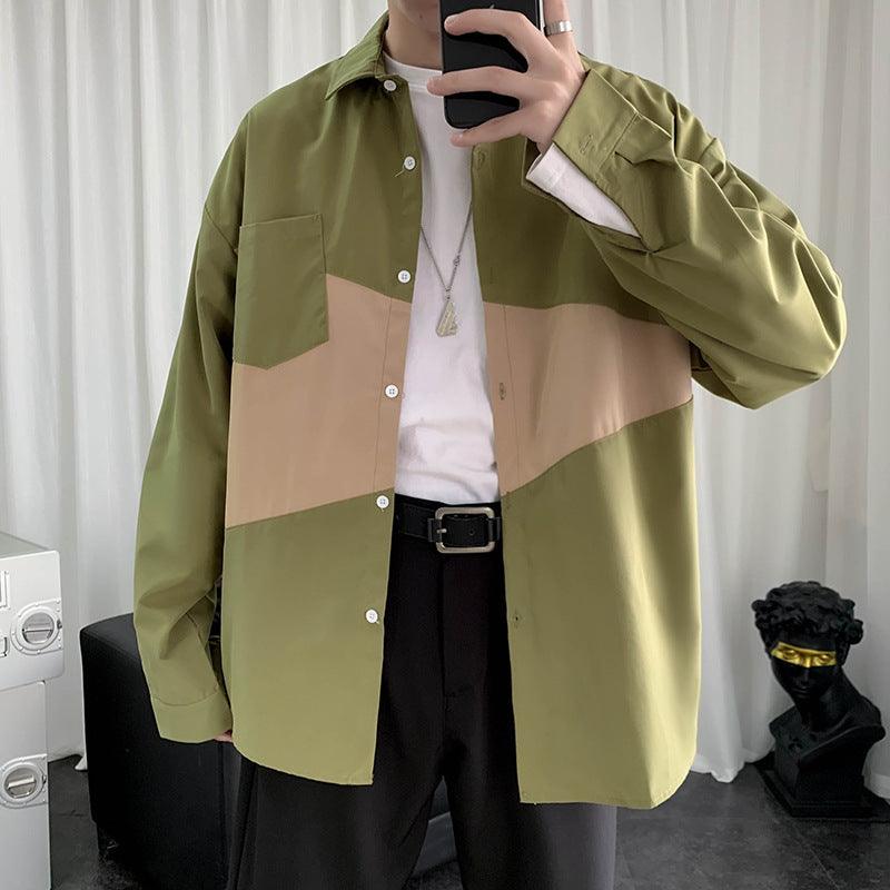 Shirt Men's Long Sleeve Stitching Loose Casual Jacket - SleekGait
