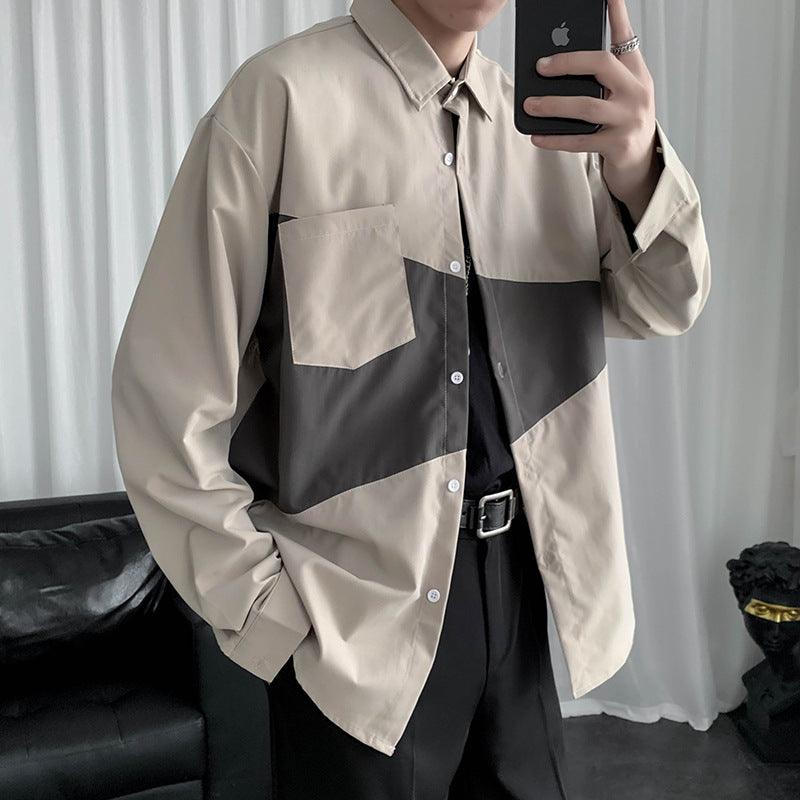 Shirt Men's Long Sleeve Stitching Loose Casual Jacket - SleekGait