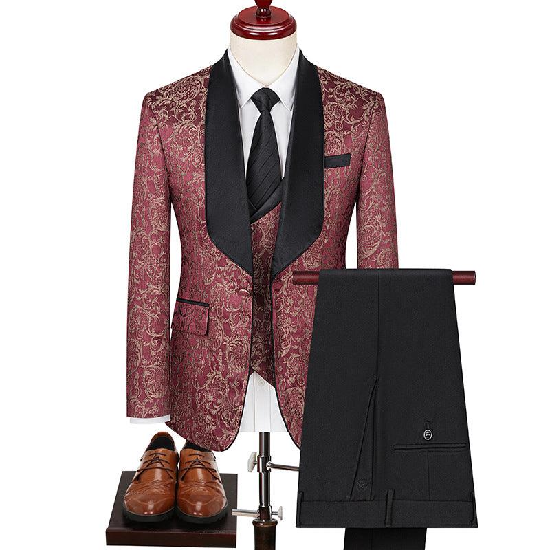 Men's Jacquard Suit Wedding Dress Groom Suit Suit Host Performance Costume - SleekGait