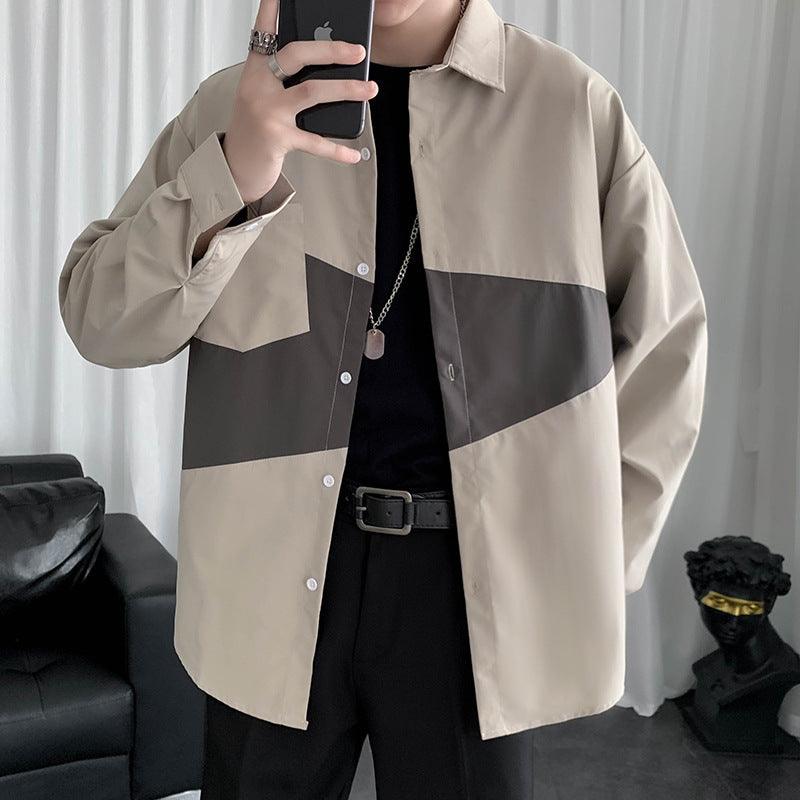 Shirt Men's Long Sleeve Stitching Loose Casual Jacket - SleekGait