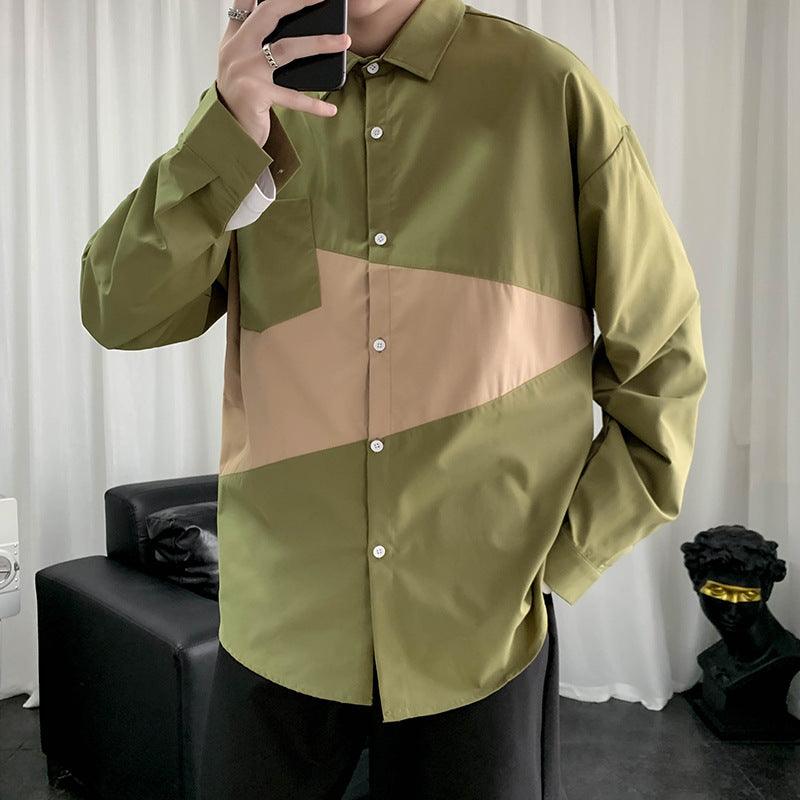 Shirt Men's Long Sleeve Stitching Loose Casual Jacket - SleekGait