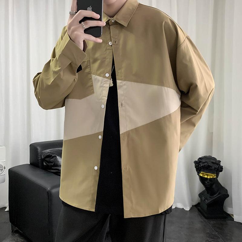 Shirt Men's Long Sleeve Stitching Loose Casual Jacket - SleekGait