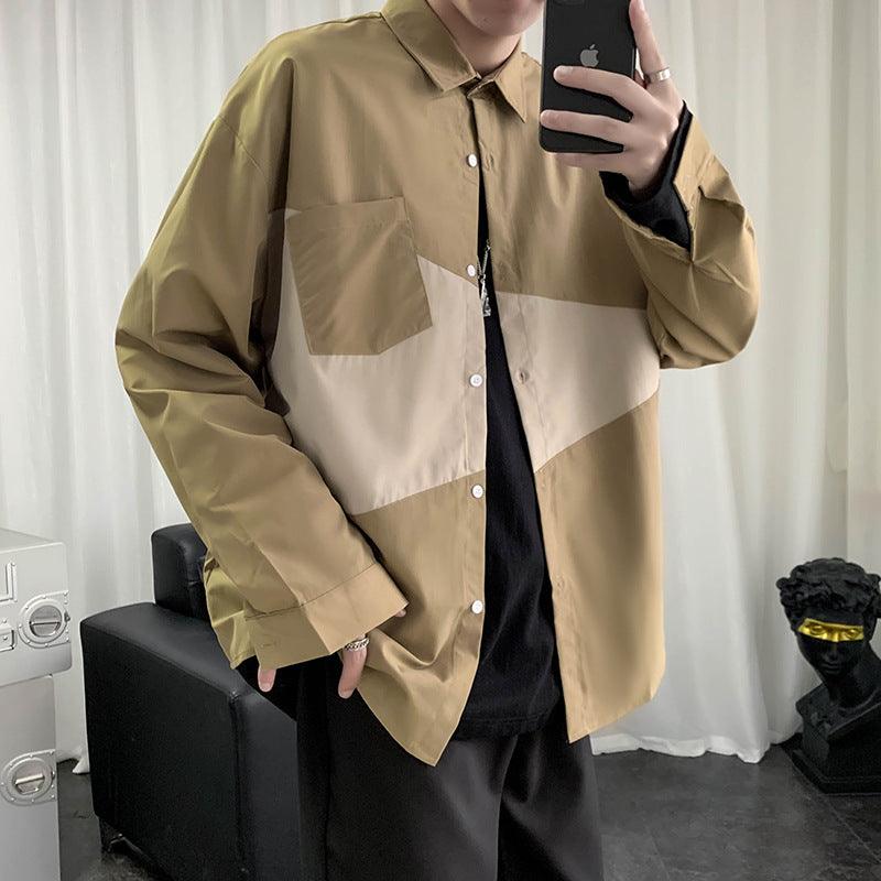 Shirt Men's Long Sleeve Stitching Loose Casual Jacket - SleekGait