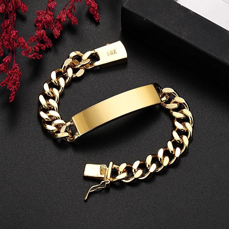 Boutique Jewelry Color Protection Plating 18K True Gold K Gold Noble Luxury Jewelry 10mm Men's and Women's Side Chain Bracelet - SleekGait