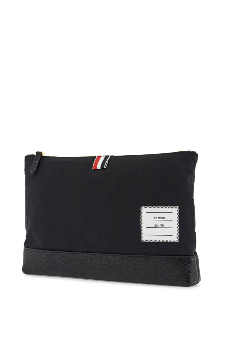 THOM BROWNE Large Pouch Handbag with Gold Zip and Tricolor Stripe - SleekGait