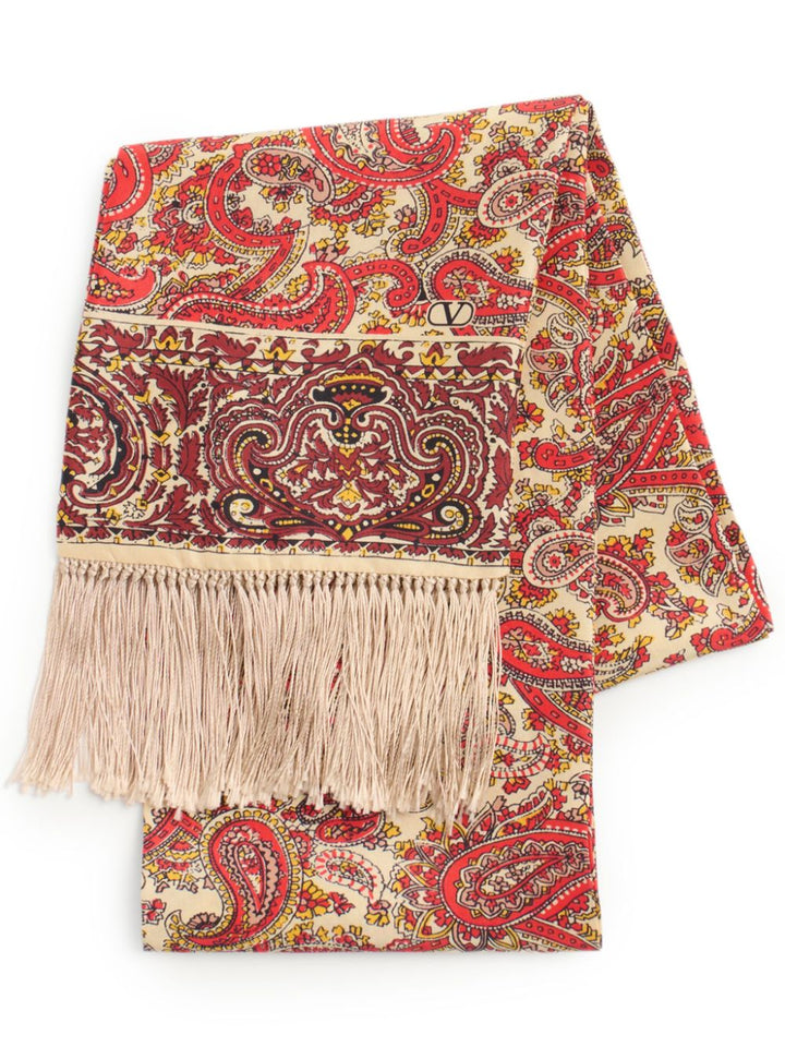 VALENTINO GARAVANI Printed Silk Scarf with Fringed Edges - SleekGait